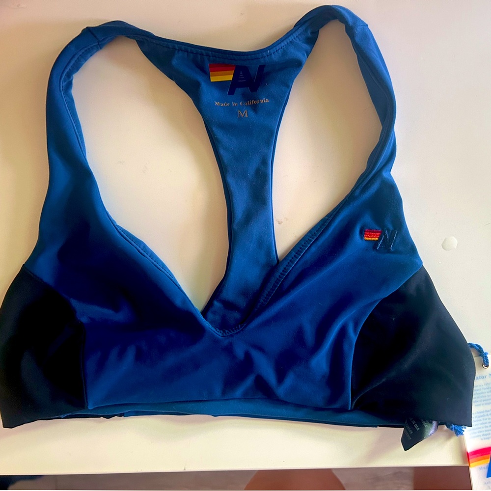 Aviator Nation bralette color block bralette color Royal (blue and black)